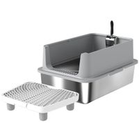 pawhut arenero xl de acero inoxidable paredes laterales altas pedal y alfombrilla filtrantes pala 602x402x296cm gris