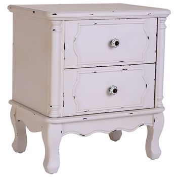 Mesita De Madera Blanco Envejecido De 2 Cajones 50x36x55h Cm