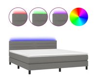cama box spring colchon y luces led tela gris oscuro 160x200 cm rayas horizontales