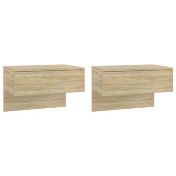 Pack 2 Uds Mesita De Noche | Mesa Auxiliar | Mesilla De Pared Color Roble Sonoma