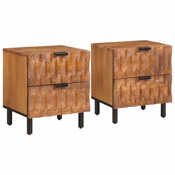 Mesitas De Noche 2 Uds - Mueble Para Dormitorio - Madera De Mango - Marrón (40x33x46cm)