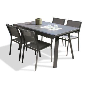 Conjunto De Comedor De Jardín 4 Plazas De Aluminio