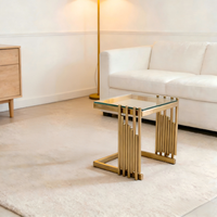 mesa auxiliar - mueble de salon - cristal templado y acero inoxidable - dorado 32x32x37cm
