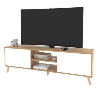 Mueble Tv Oslo Salón 2 Puertas Y 1 Estante En Colores Roble Gold Y Blanco Mate 160x55x40 Cm