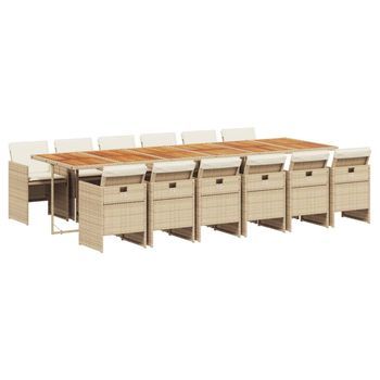 Set Comedor De Jardín Con Cojines 13 Piezas Ratán Sintético Beige