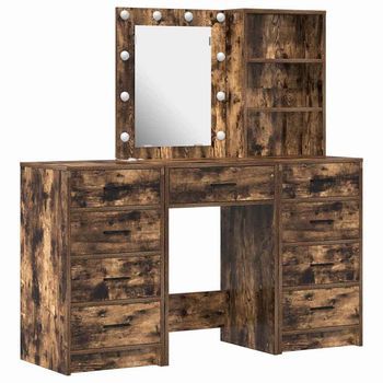 Mesa De Tocador | Mesa De Maquillaje Con Cajón 3 Piezas Marrón Madera Contrachapada