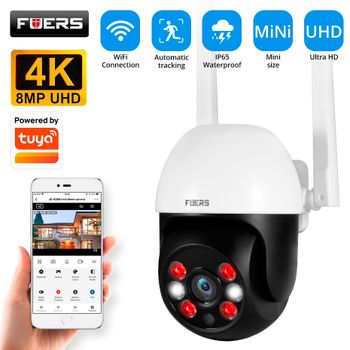 Cámara IP Fuers 8MP 4K para Exteriores, Seguridad Doméstica, Seguimiento Automático, Detección Humana por IA, Cámara de Vigilancia WIFI CCTV, Compatible con Tuya Smart