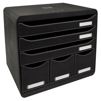Set De Cajones Escritorio Maxi Con 6 Cajones Negro Brillante Exacompta