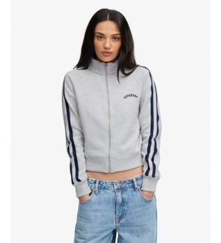 Superdry para mujer. W2012551A Sudadera Essential Logo Zip Track gris (XS), Casual, Algodón