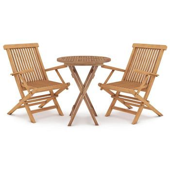 Conjunto Comedor Jardin Para Jardín 3 Uds | Mueble Jardin Mesa Y Sillas Madera Maciza De Teca