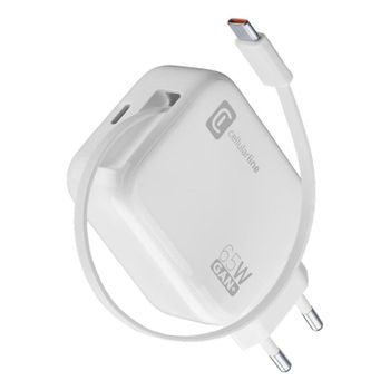 Cargador Cellularline Retractable Power 65W GaN USB-C cable retráctil blanco