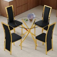 conjunto de mesa y sillas - mueble de comedor - vidrio metal - negro y dorado 88x88x75cm