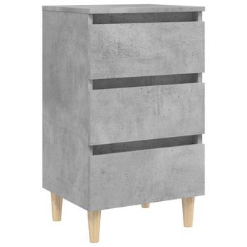 Mesita De Noche | Mesa Auxiliar | Mesilla Patas Madera Maciza Gris Hormigón 40x35x69 Cm