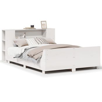 Cama Matrimonial | Cama Doble | Estructura De Cama Sin Colchón Madera Maciza Blanca 120x190 Cm Cfw97232