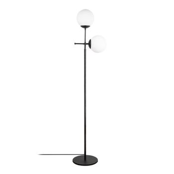 Lámpara de pie negro 2 luces con esferas de cristal blanco