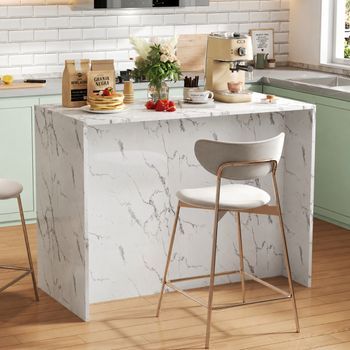 Isla De Cocina Blanca Efecto Mármol 120 X 60 X 90,5 Cm Con Barra Y Almacenamiento