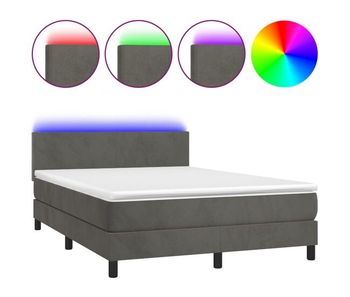 Cama box spring colchón y led terciopelo gris oscuro 140x200 cm diseño plano