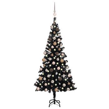 Árbol De Navidad Preiluminado Con Luces Y Bolas Negro 180 Cm Vidaxl