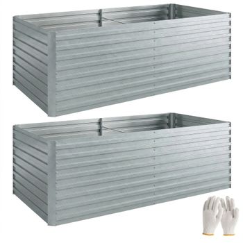 Outsunny Set de 2 huertos elevados galvanizados, 180 x 90 x 60 cm Huertos elevados metálicos con borde seguro, Plateado   Aosom España
