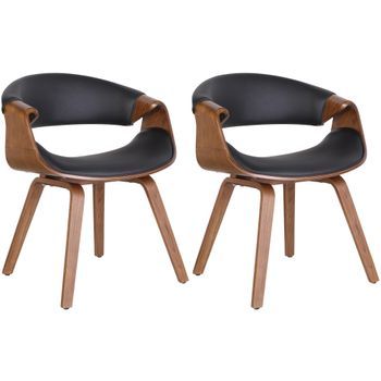 Set De 2 Sillas De Comedor Foley Simil Cuero Roble/negro 52x62x76 Cm Clp