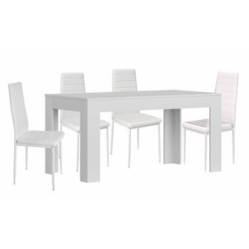 Mesa Extensible De Comedor O Cocina Blanco + 4 Sillas En Polipiel/metal Blanco