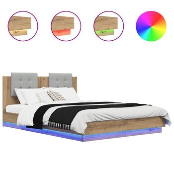 Cama Matrimonial | Cama Para Adulto | Estructura De Cama Con Cabecero Roble Artesanal 140 X 200 Cm