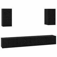 mueble de tv de pared 6 piezas roble negro madera contrachapada