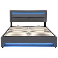 cama contenedor de piel sintetica de 140x200 cm con led - con puertos de carga por cable e inalambrico - gris