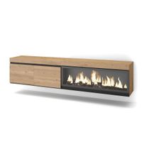 mueble tv efecto madera roble 208x35x45cm chimenea efecto fuego