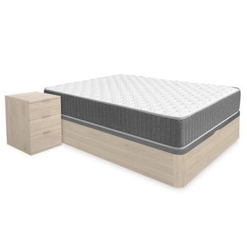 Pack Canapé Round Roble Con Colchón Viscoelástico Y Muelles Aurea 135 X 190 Cm, 2 Mesitas De Noche Rio