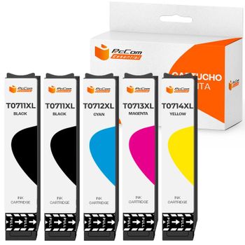 Pccom Essential Epson Cartucho Tinta Compatible con T0711/T0712/T0713/T0714 Negro/Cian/Magenta/Amarillo Pack 5