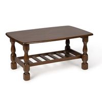 mesa de centro estilo rustico 91x61x44cm en madera maciza acabado cerezo oscuro