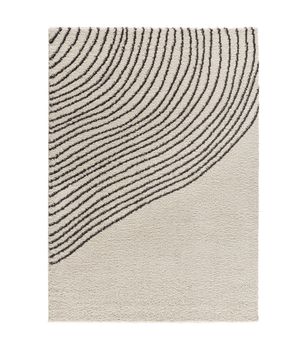 Lush Coastalina White - Alfombra de Líneas Curvas en Pelo Largo Shaggy · PP Heat Set · Fabricada en Crevillent
