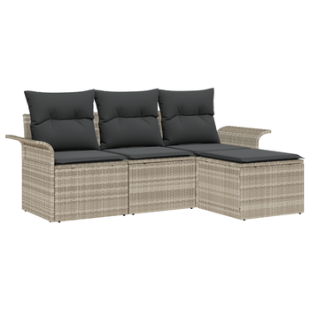 Set De Sofá De Jardín De 4 Uds Con Cojines Gris Claro Ratán Poliéster Cfw287146