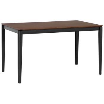 Mesa De Comedor Nogal Oscuro Y Negro Tablero Chapado Mdf Patas De Madera 135 X 80 Cm Cedar