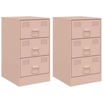 Pack 2 Uds Mesitas De Noche | Mesa Auxiliar | Mesilla Acero Rosa 34,5x39x62 Cm