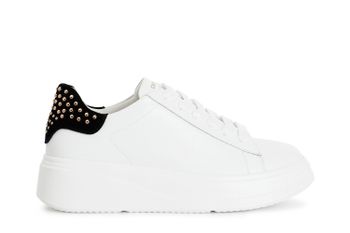 deportivas de mujer de piel con aplicaciones en el talón. white/black