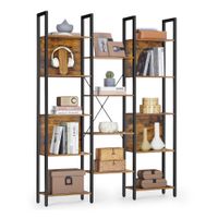 libreria estanteria de almacenamiento con estantes marco de metal marron rustico  negro tinta  128a cm
