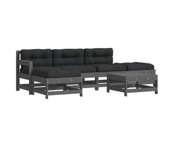 Juego de muebles de jardin 6 piezas y cojines madera maciza gris