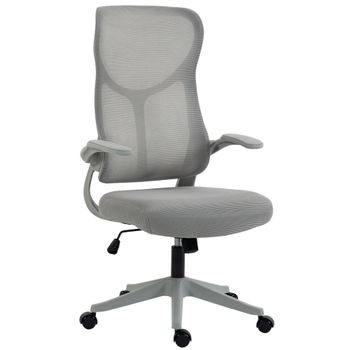 HOMCOM Silla de Escritorio Giratoria de Malla Reposabrazos Abatibles Respaldo Alto Función de Balanceo Altura Ajustable Gris