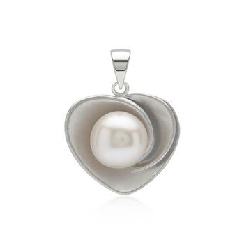 Colgante corazón perla plata 925 rodiado