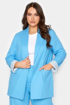Yours Blazer Azul Mezcla De Lino, Mujer Curvy Y Tallas Grandes, Yours