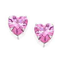 silver pink cubic zirconia heart andralok earrings - 5mm - f9938