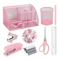 set de grapadora rosa - kit de papeleria de oficina con quitagrapas dispensador de cinta y accesorios