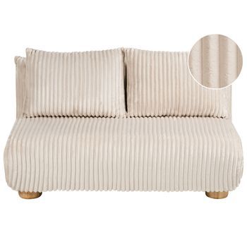 Sofá Cama 2 Plazas Con Tapizado De Pana Patas De Madera Sin Reposabrazos Para Niños  Blanco Crema Abisko