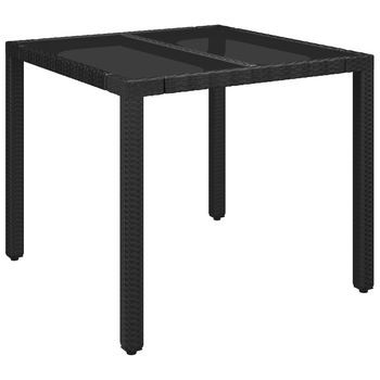 Mesa De Jardín | Mesa De Exterior Superficie De Vidrio Ratán Pe Negro 90x90x75 Cm