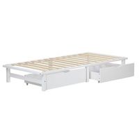 cama palet de madera maciza blanca 90x200 cm con cajones almacenaje y somier lit06219