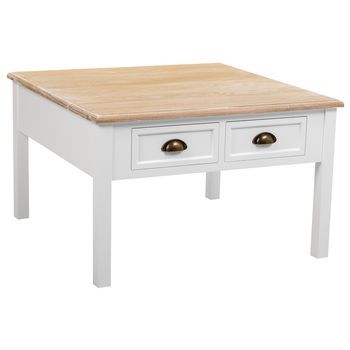 Mesa De Centro De Madera De 2 Cajónes Blanca 80x80x50