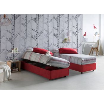 Talamo Italia Cama Individual Y Media Con Contenedor Silvia Sommier, Made In Italy, Cama Con Revestimiento De Tela, Apertura Lateral, Con Colchón De 120x190 Cm Incluido, Rojo