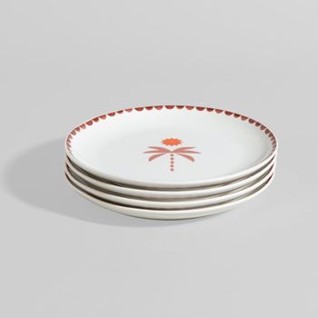 Set de 4 platos de postre de cerámica con palmera